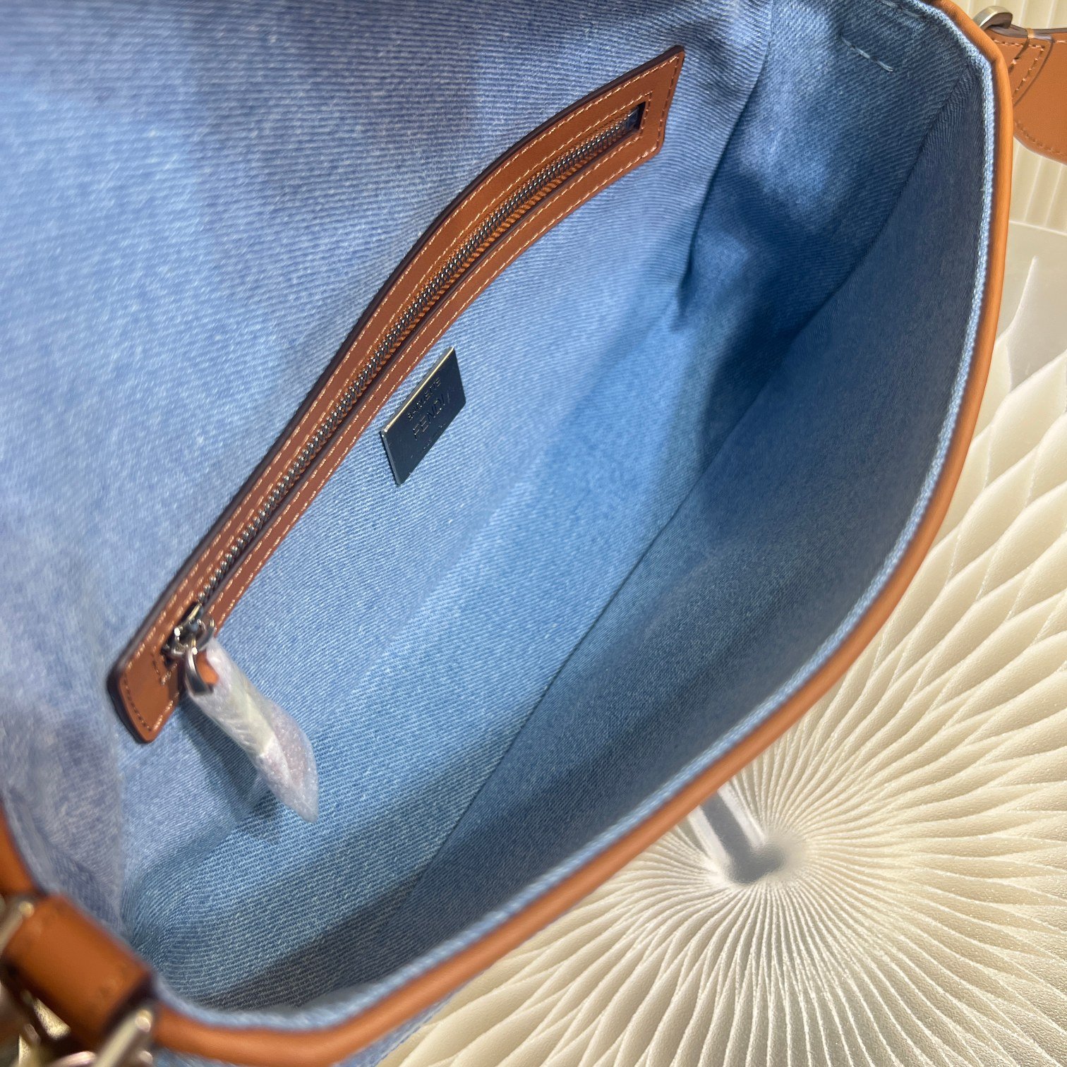 F**di Denim Bag With FF Embroidery Blue For Women 26cm / 10.2in