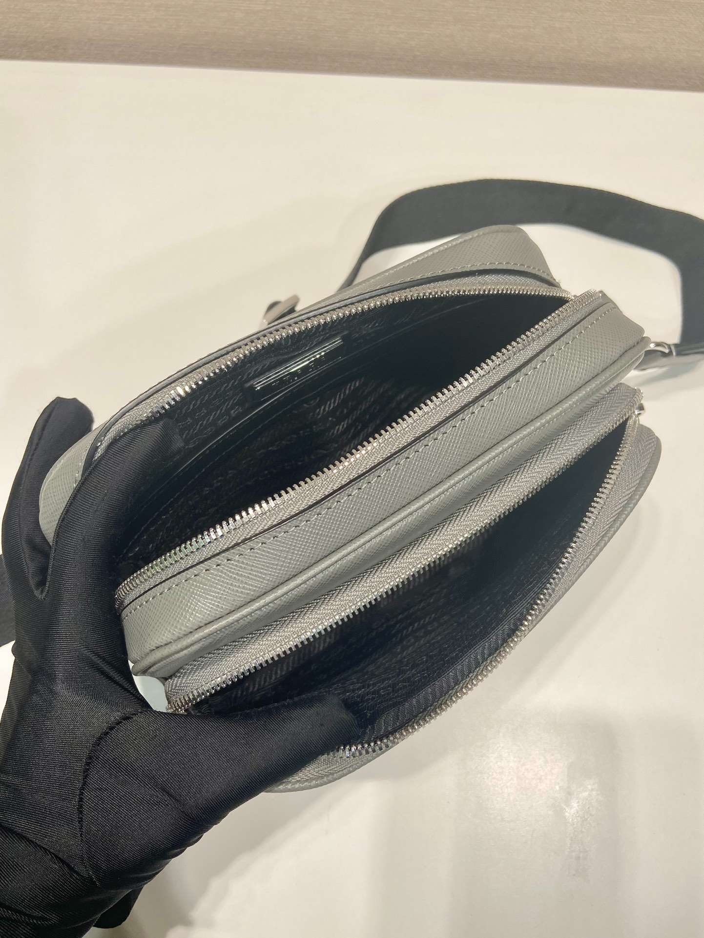 Pra*a Brique Saffiano Bag Grey For Women 7.9in/20cm