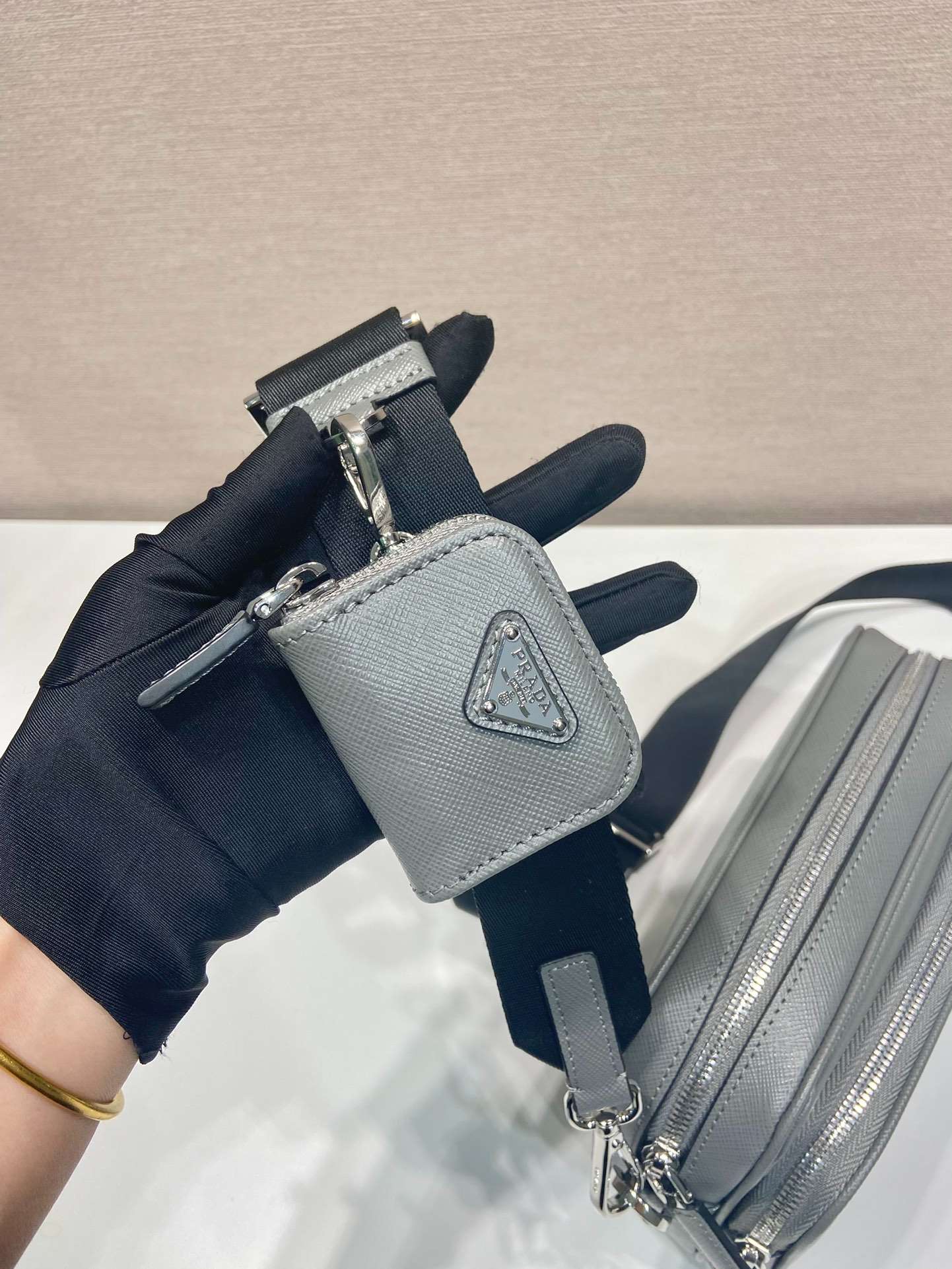 Pra*a Brique Saffiano Bag Grey For Women 7.9in/20cm