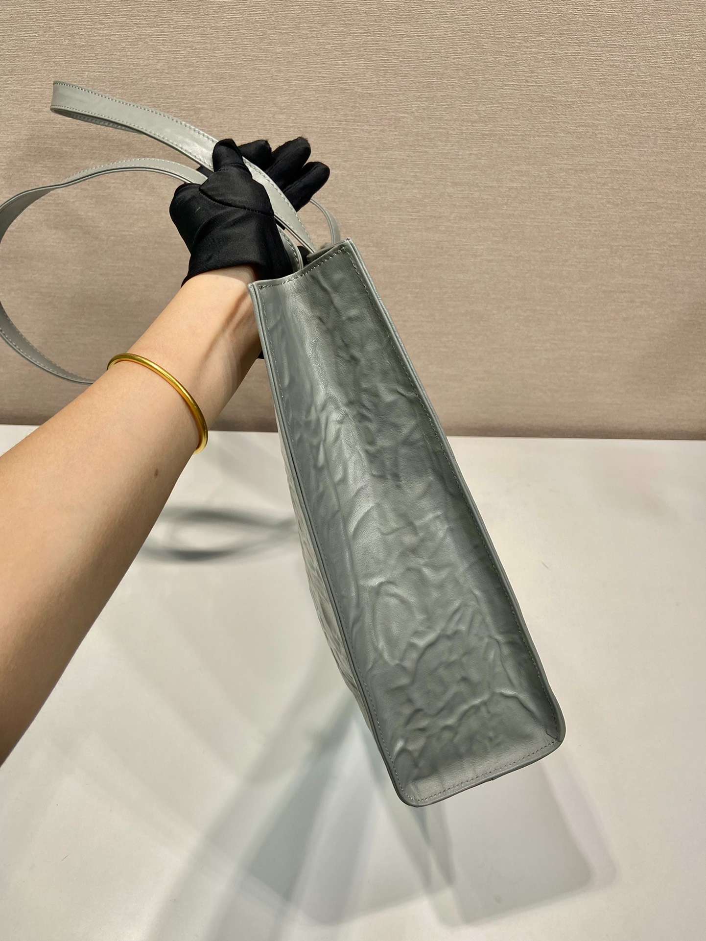 Pra*a Large Antique Nappa Tote Grey/Green For Women 15.3in/39cm 1BG460_UVL_F0480_V_OOO