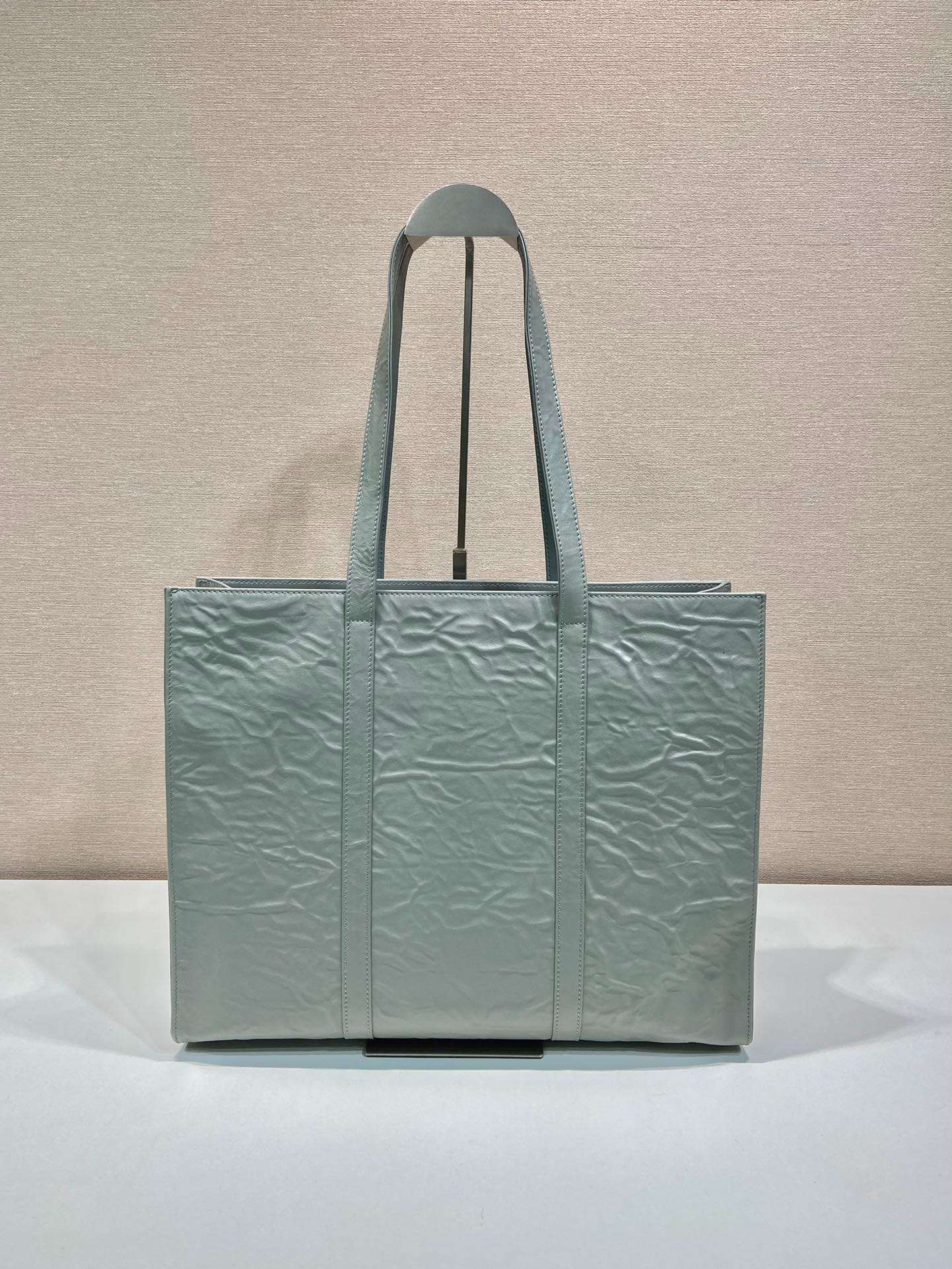 Pra*a Large Antique Nappa Tote Grey/Green For Women 15.3in/39cm 1BG460_UVL_F0480_V_OOO