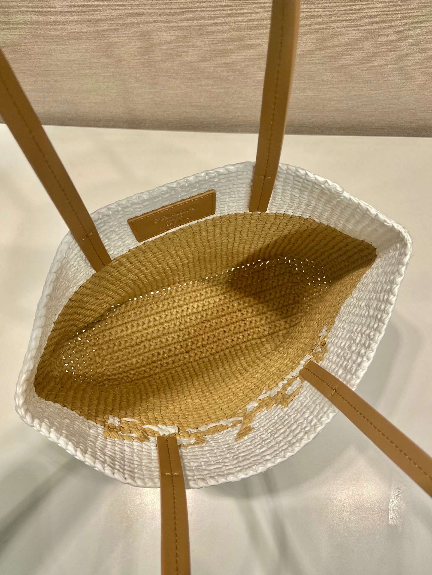 Pra*a Raffia Tote Bag Beige For Women 9.1in/23cm