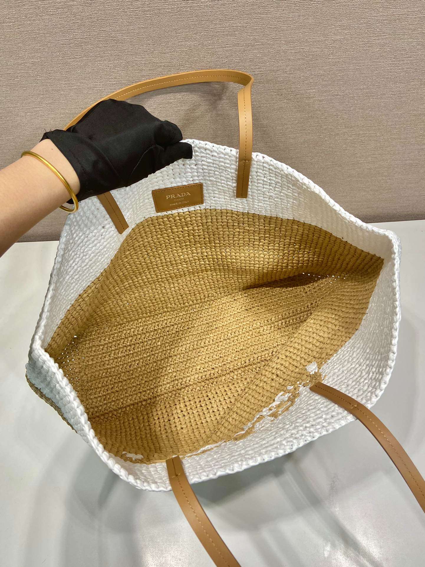 Pra*a Raffia Tote Bag Beige For Women 15in/38cm 1BG442_2DJS_F0N86_V_OOO