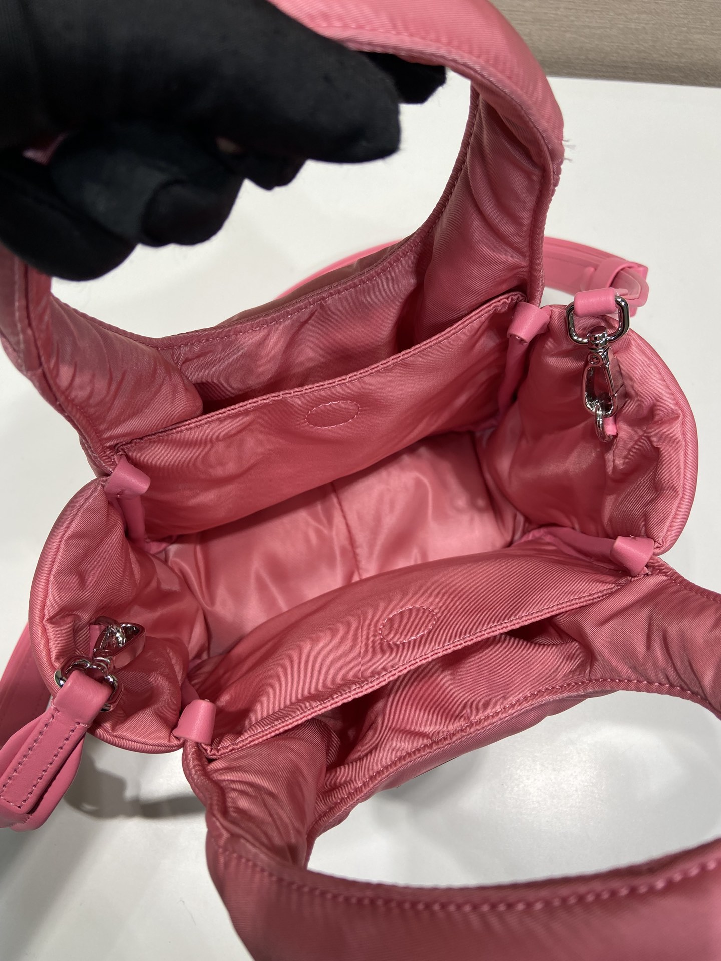 Pra*a Soft Padded Re-Nylon Mini-Bag White/Pink/Beige For Women 7.1in/18cm 1BA359_RCCJ_F0009_V_OVM