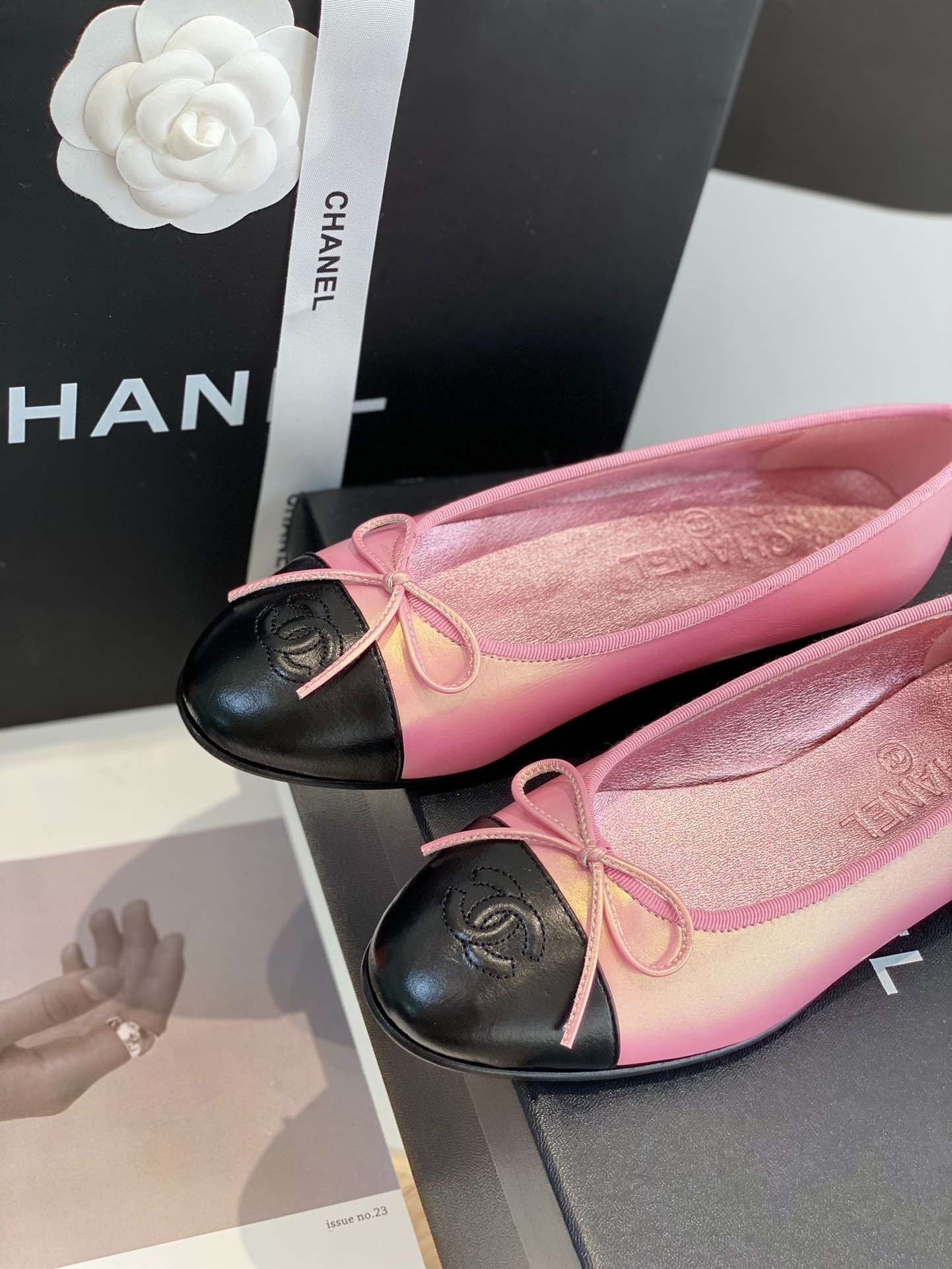 Ch**el Ballet Flats Pink Gold For Women
