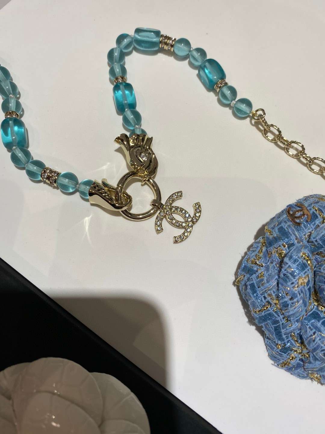 Ch**el Double C-Shaped Necklace Jade Green For Women