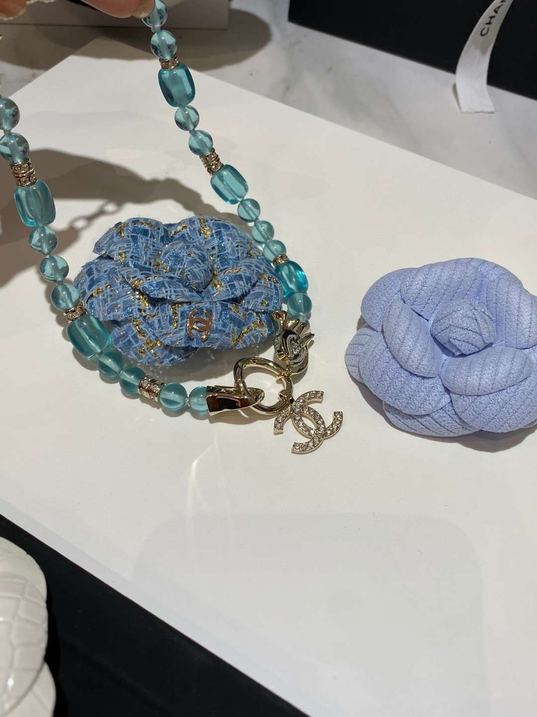 Ch**el Double C-Shaped Necklace Jade Green For Women