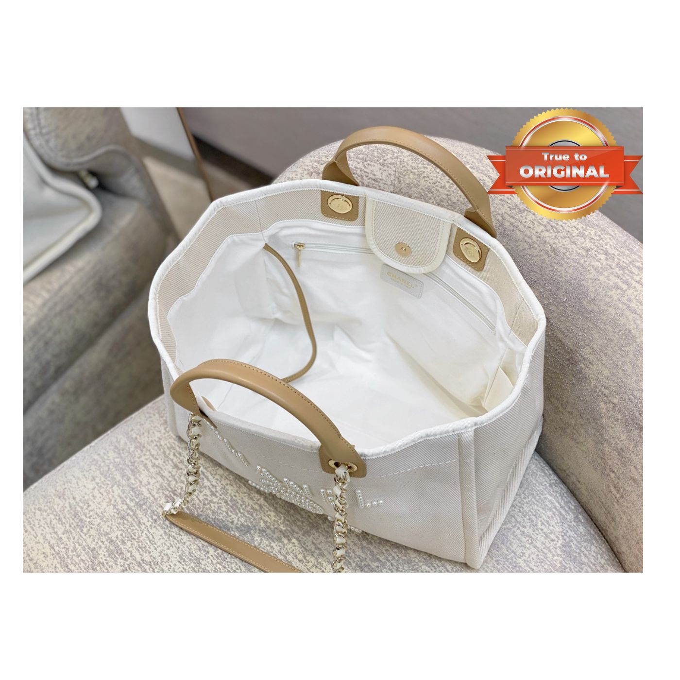 [True-to-ORIGINAL] Ch**el Large Deauville Pearl Tote Bag White For Women 15in/38cm A66941