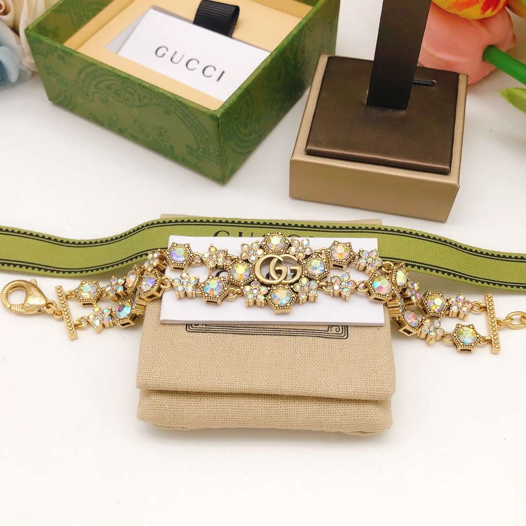 Gvc*1 Rhinestone Flower Bracelet Gold For Women