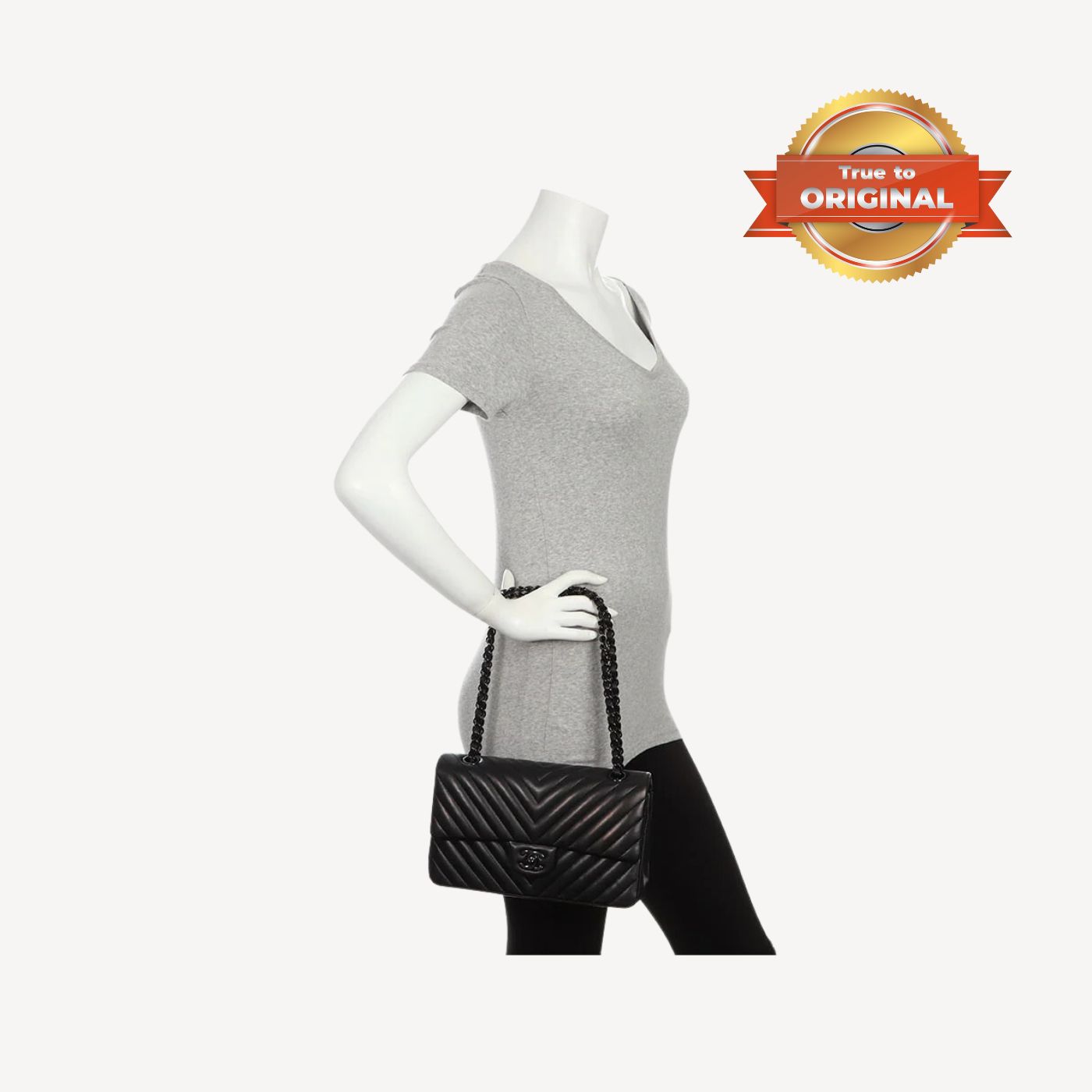 [True-to-ORIGINAL] Ch**el Chevron Classic Handbag Black For Women 10.2in/26cm