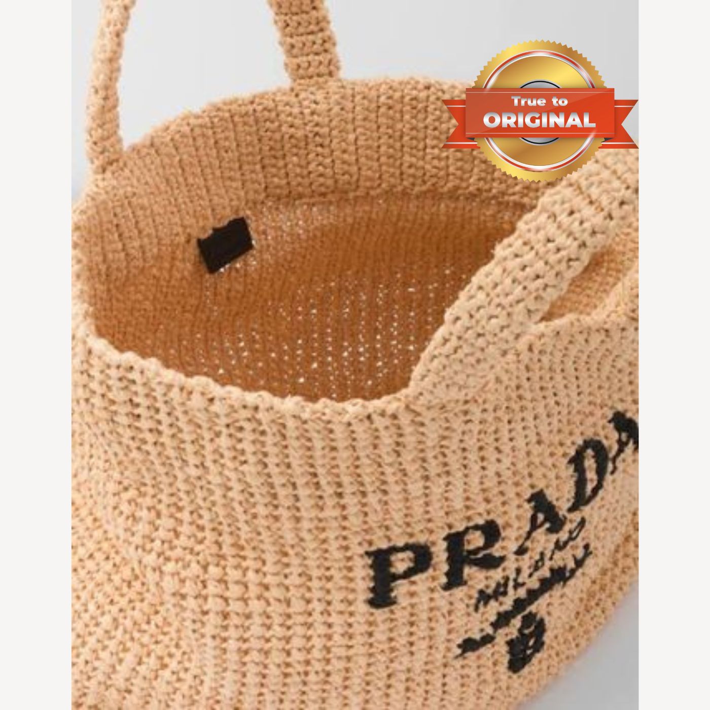 [True-to-ORIGINAL] Pra*a Crochet Tote Bag Beige For Women‎ 15.7in/40cm 1BG392_2A2T_F0018_V_OOL