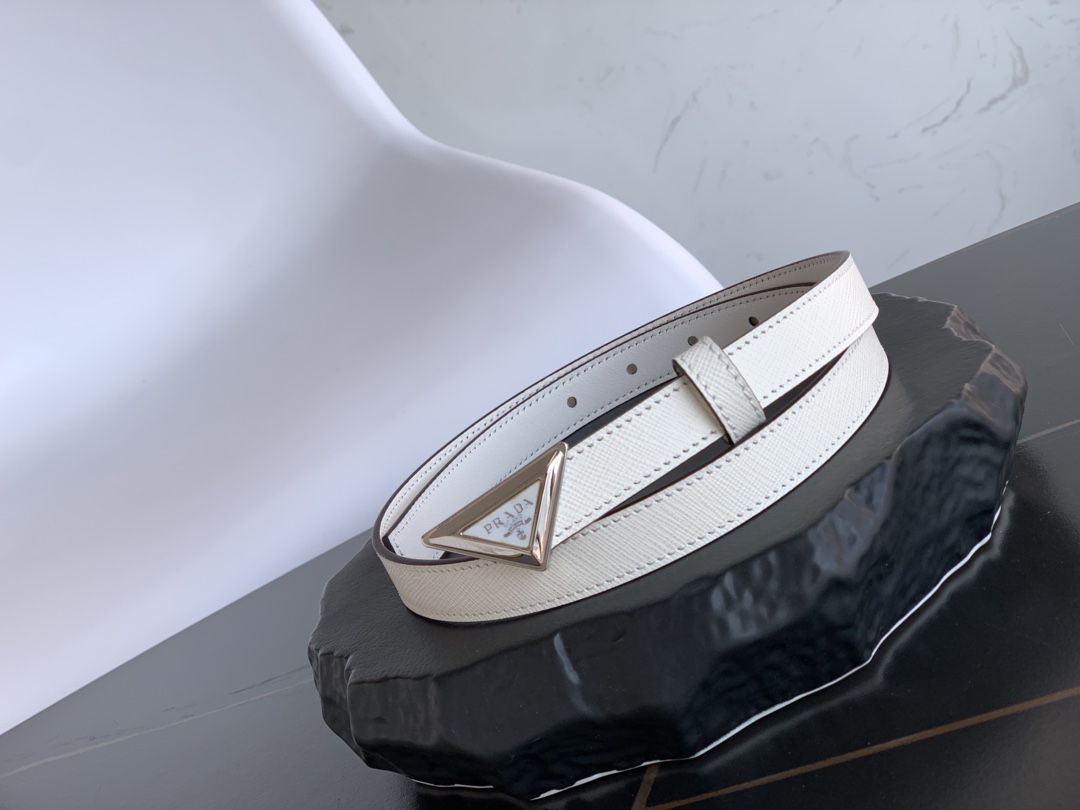 Pra*a Saffiano Belt White For Women