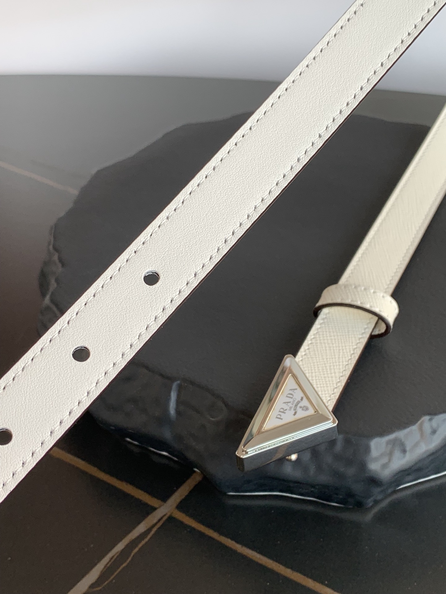 Pra*a Saffiano Belt White For Women