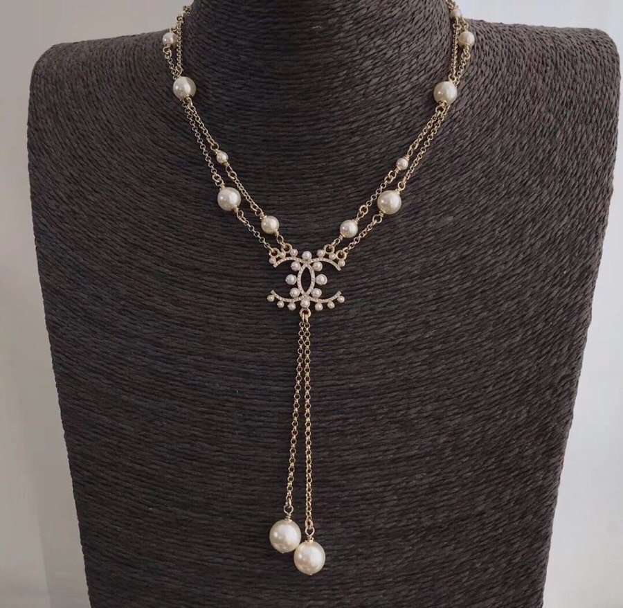 Ch**el Pearl CC Necklace Gold For Women