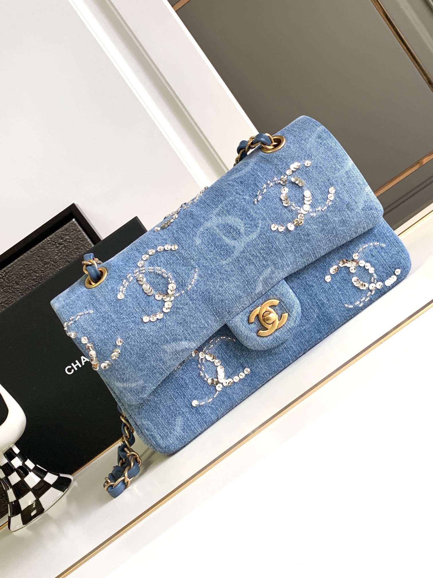 Ch**el Classic Handbags Blue For Women 25.5cm / 9.9in A01112