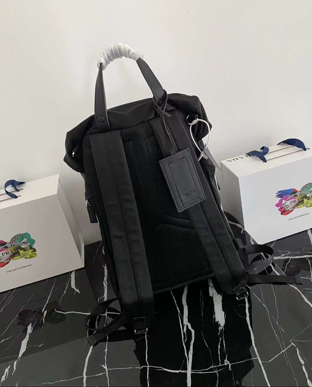 Pra*a Re-Nylon And Saffiano Backpack Black For Men 45cm / 17.7in 2VZ135_2DMG_F0002_V_HOL