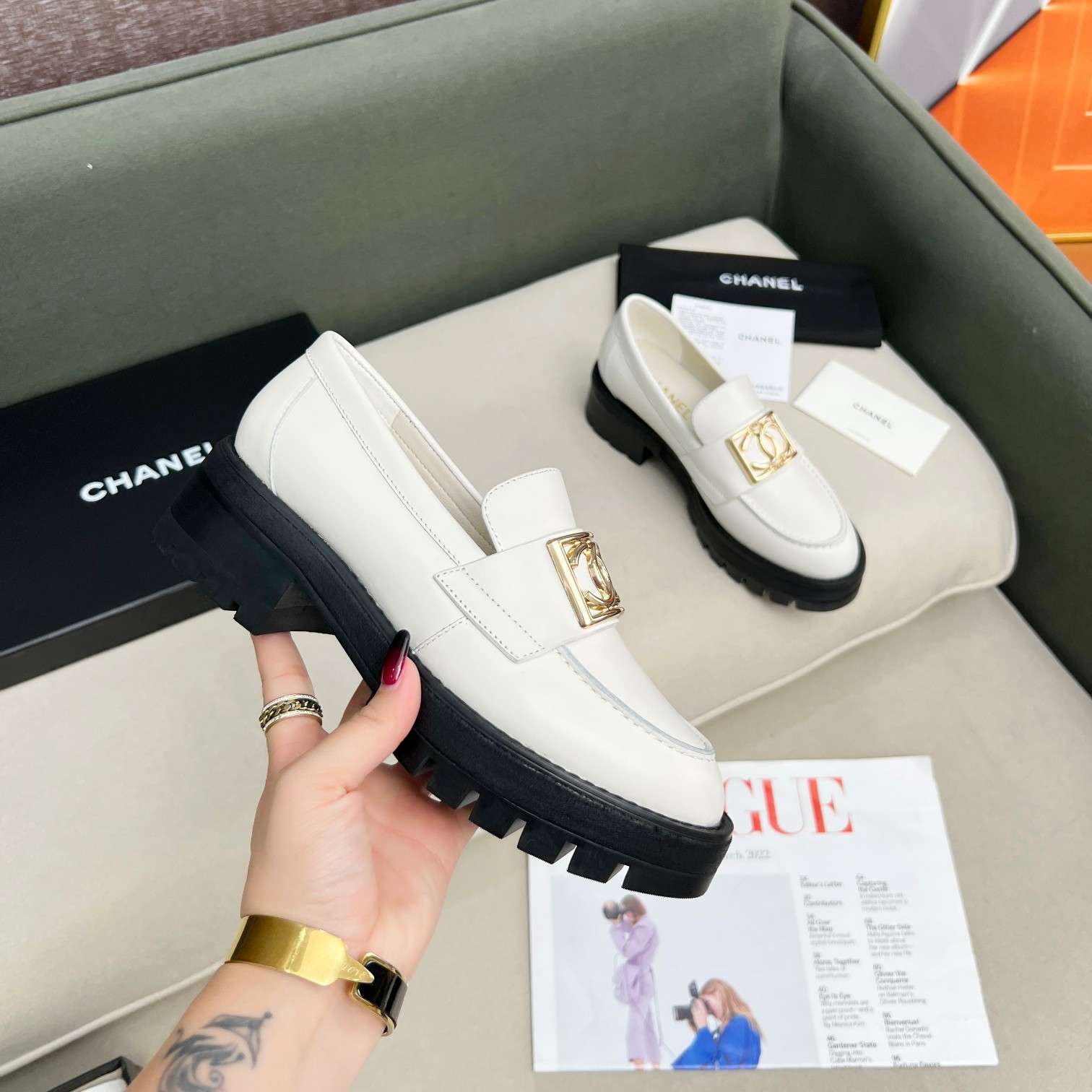 Ch**el Romance CC Embellished Loafers White For Women