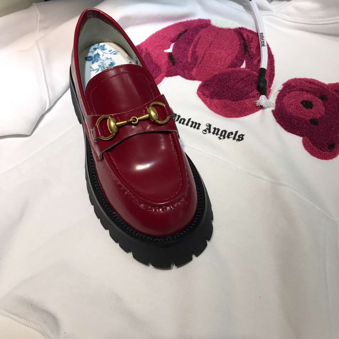 Gvc*1 Lug Sole Horsebit Accent Loafers Burgundy For Women