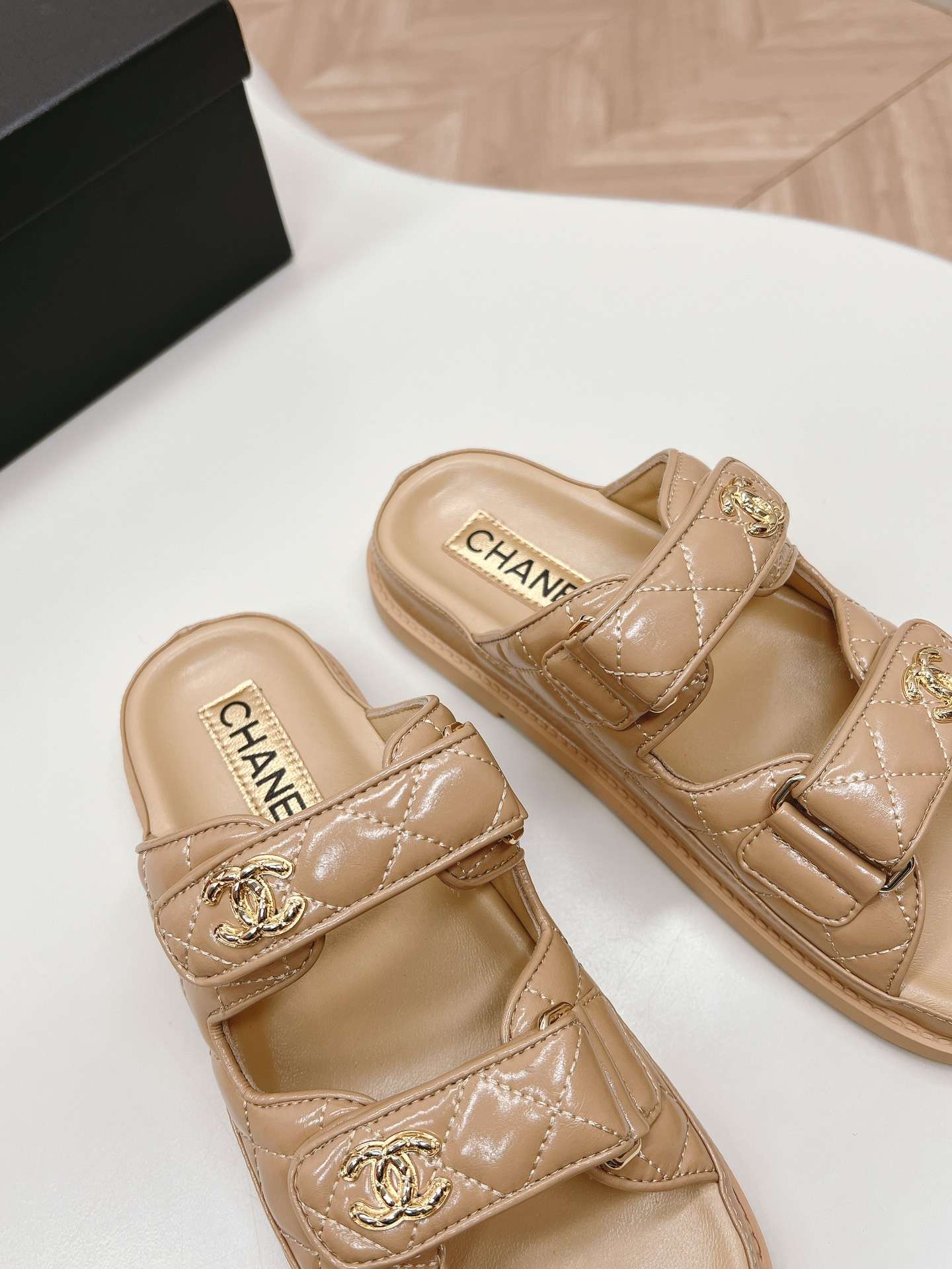 Ch**el Sandals With Ch**el Logo Beige For Women