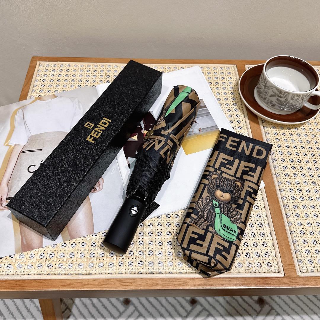 F**di Logo Compact Umbrella Brown