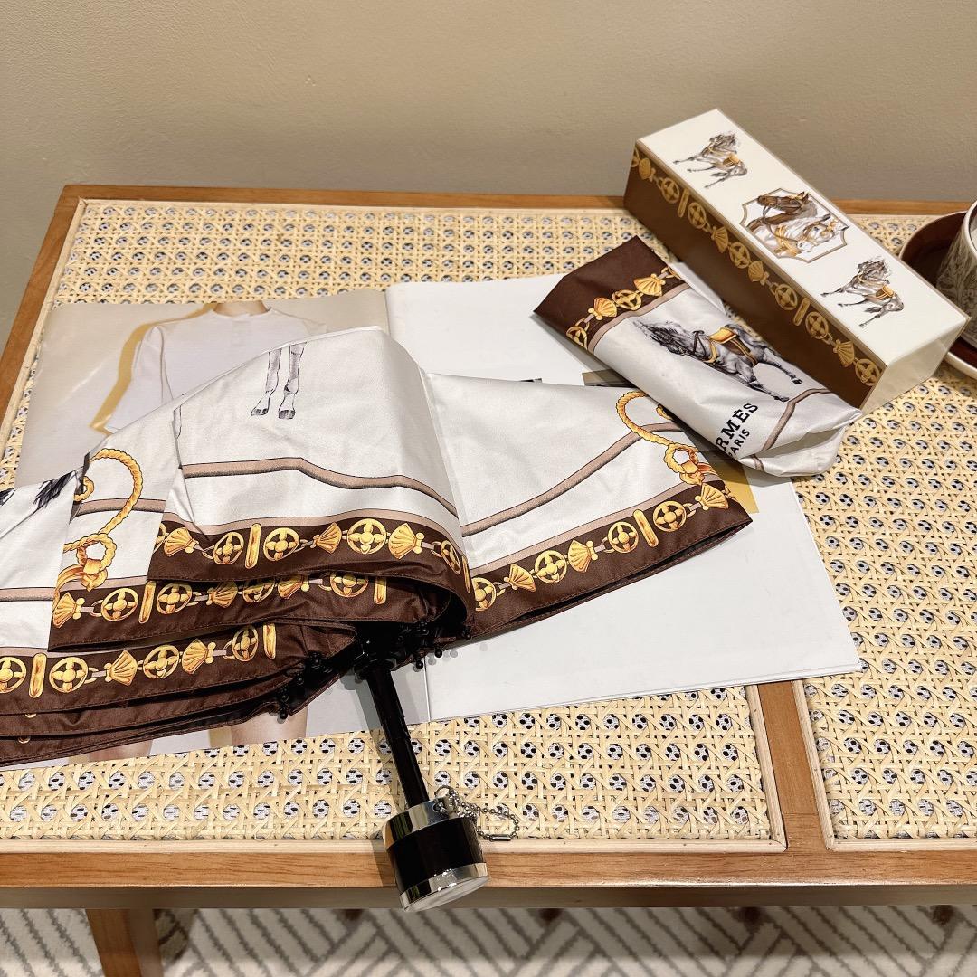 H**me5 Long Umbrella With Horse Motif White