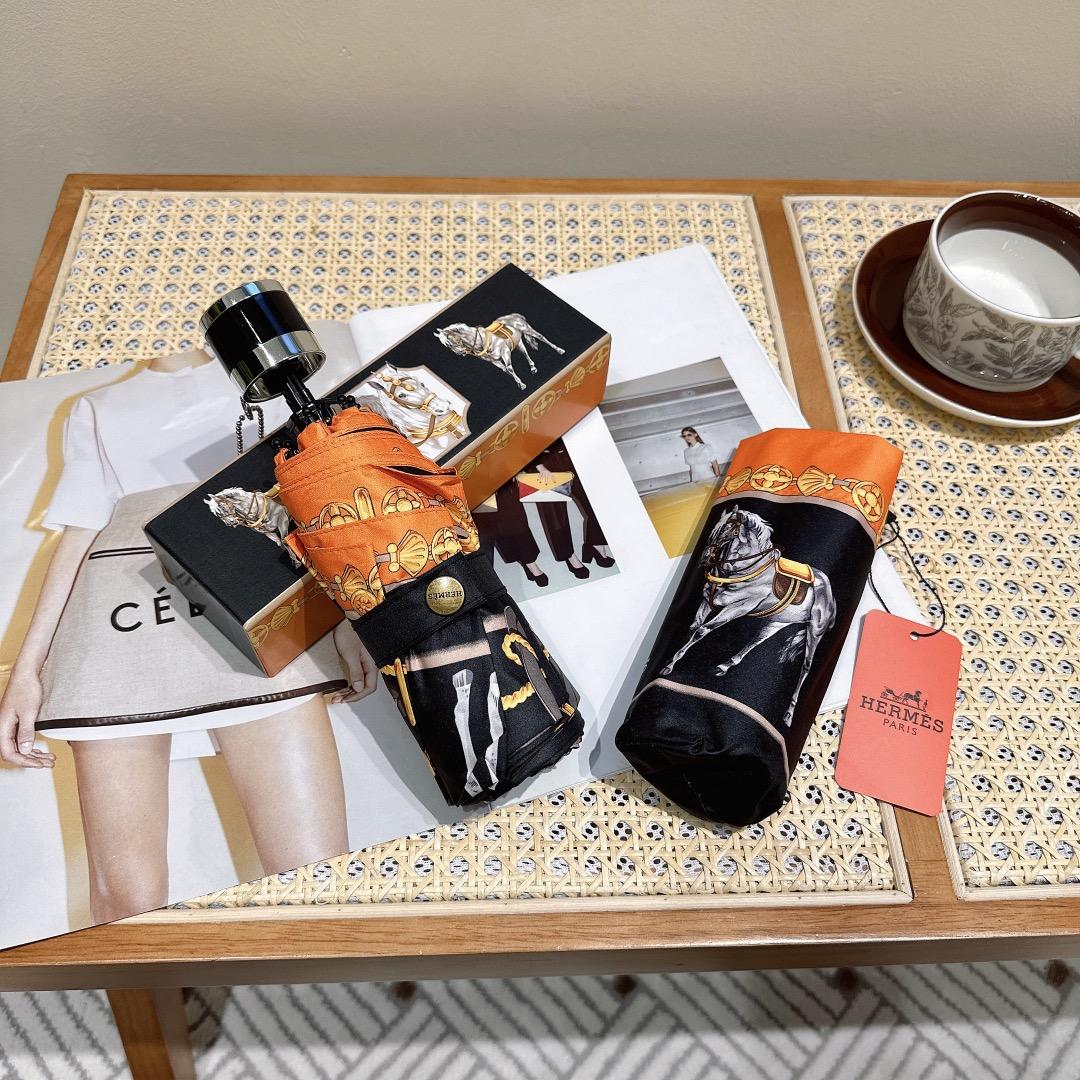 H**me5 Long Umbrella With Horse Motif Black