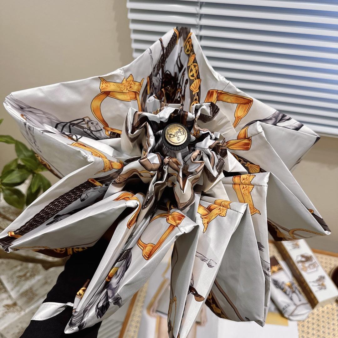 H**me5 Long Umbrella With Horse Motif White