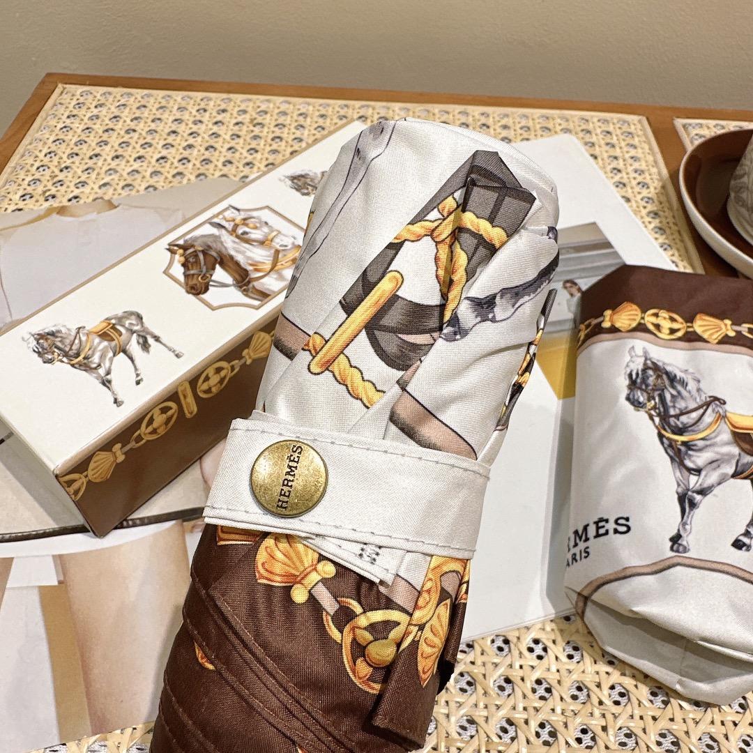 H**me5 Long Umbrella With Horse Motif White