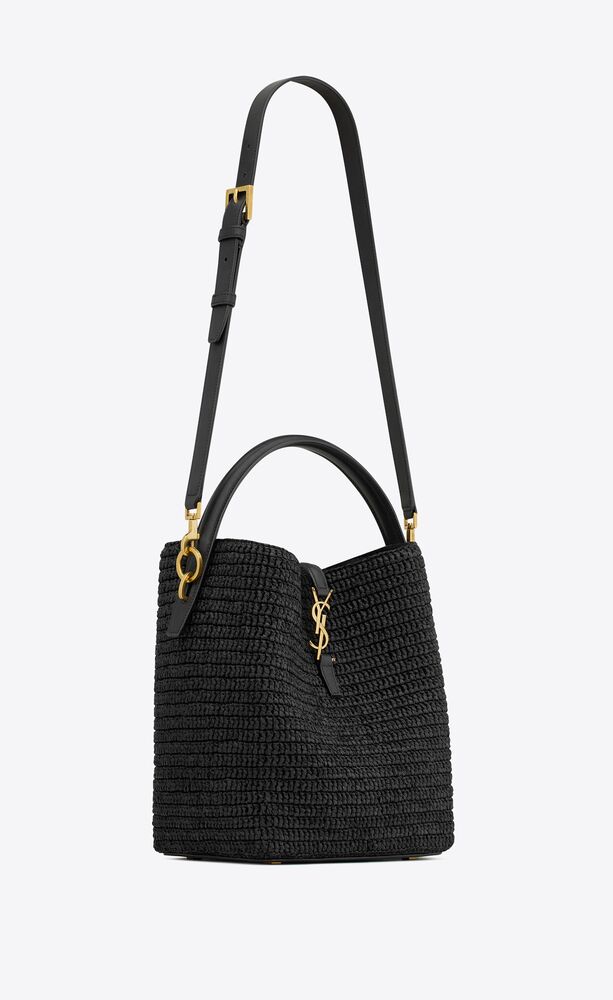 Sa1nt Lau*nt Le 37 In Woven Raffia And Vegetable-Tanned Black For Women 9.8 Inches/ 25 Cm 773991GAAEC1000