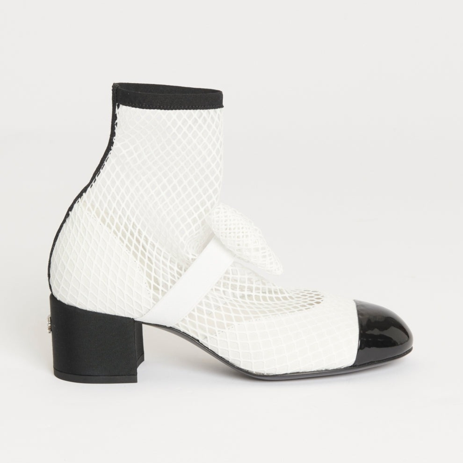 Ch**el Mesh Bow Ankle Boots White For Women G40097 Y56613 K5928