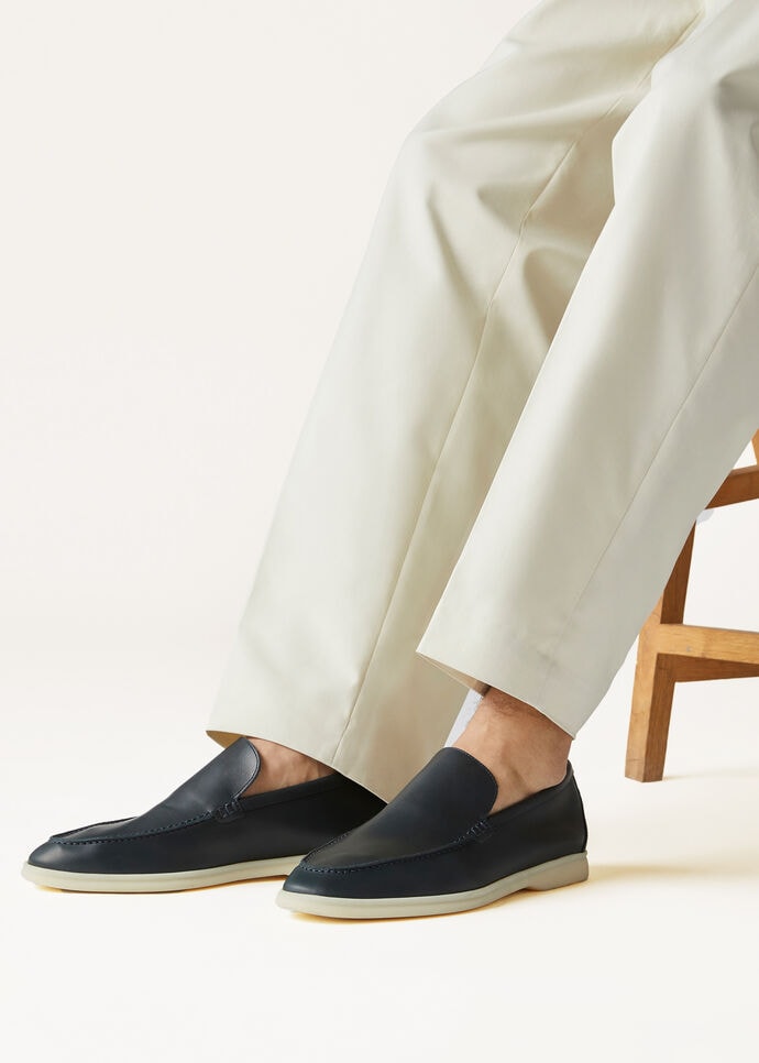 L0r0 P1ana Summer Walk Loafers Navy Blue For Men FAM9405