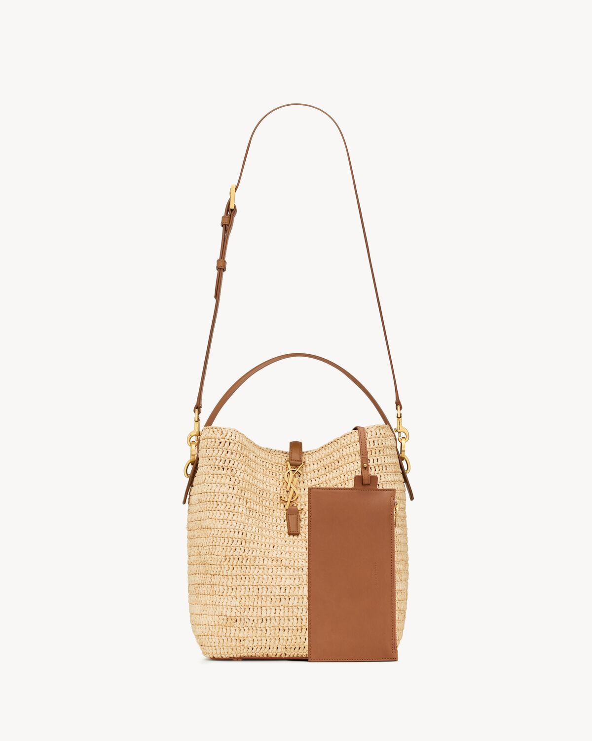 [True-to-ORIGINAL] Sa1nt Lau*nt Le 37 In Woven Raffia And Vegetable-Tanned Beige For Women 9.8 Inches/ 25 Cm 773991GAAD72080