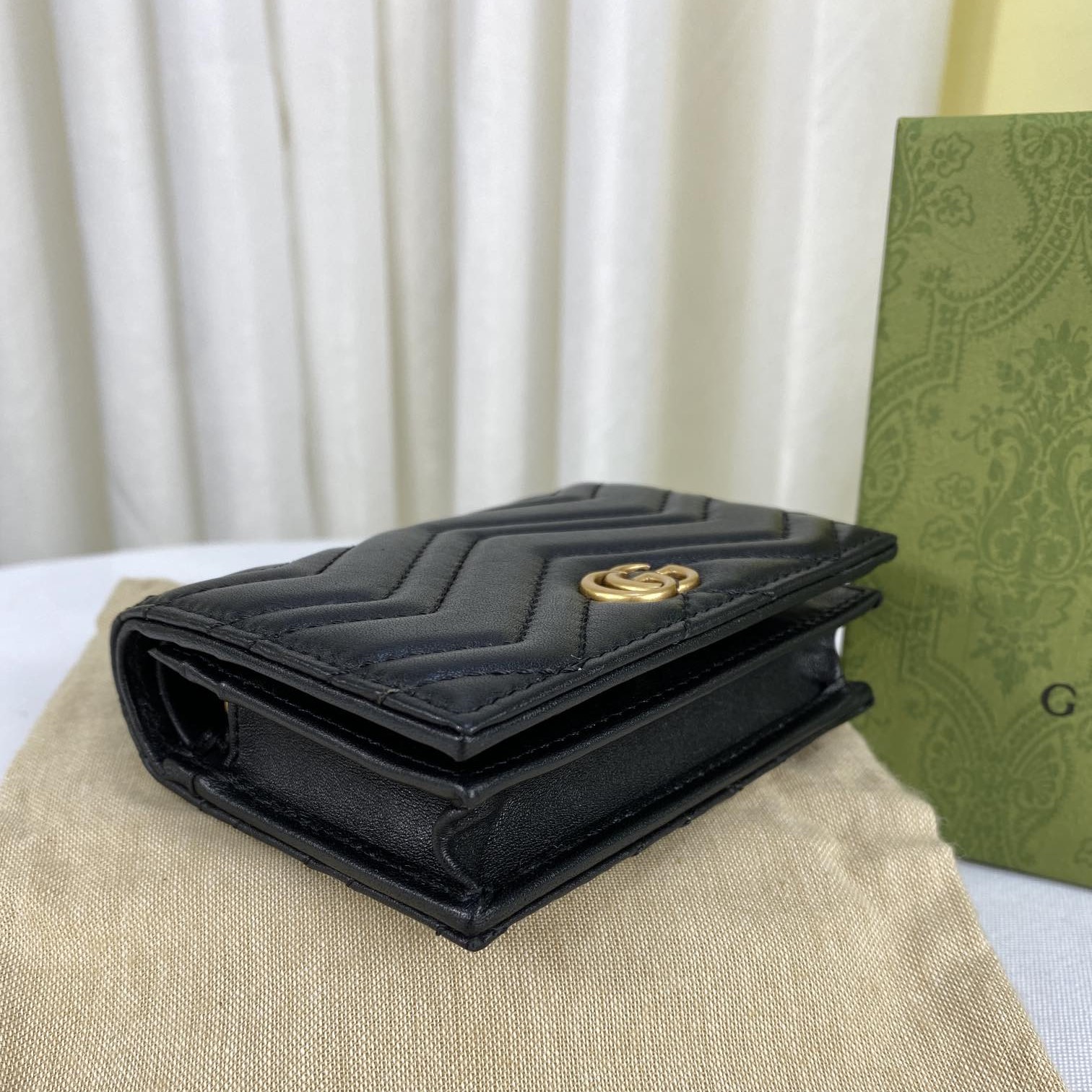 Gvc*1 GG Marmont Card Case Wallet Black For Women 4.5in/11cm 466492 DTD1T 1000
