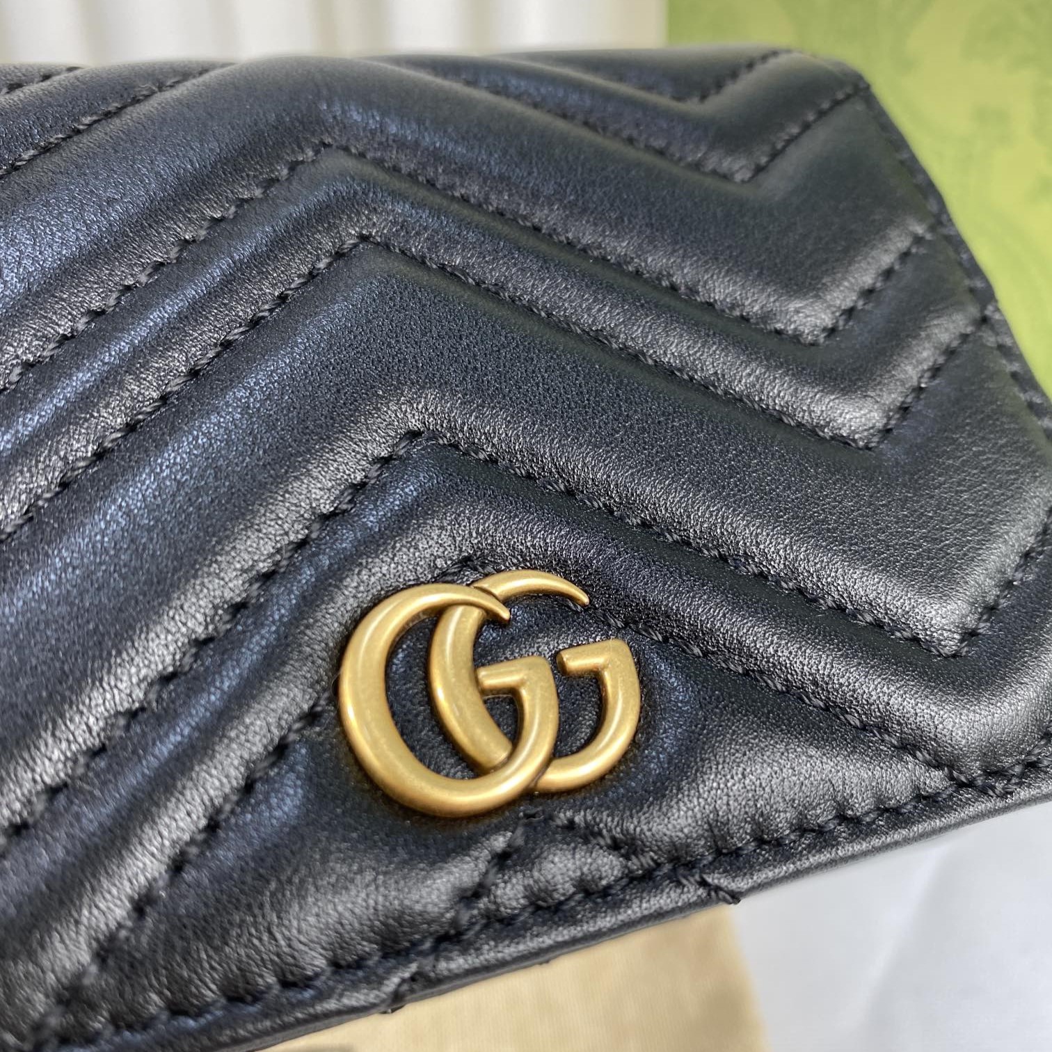 Gvc*1 GG Marmont Card Case Wallet Black For Women 4.5in/11cm 466492 DTD1T 1000