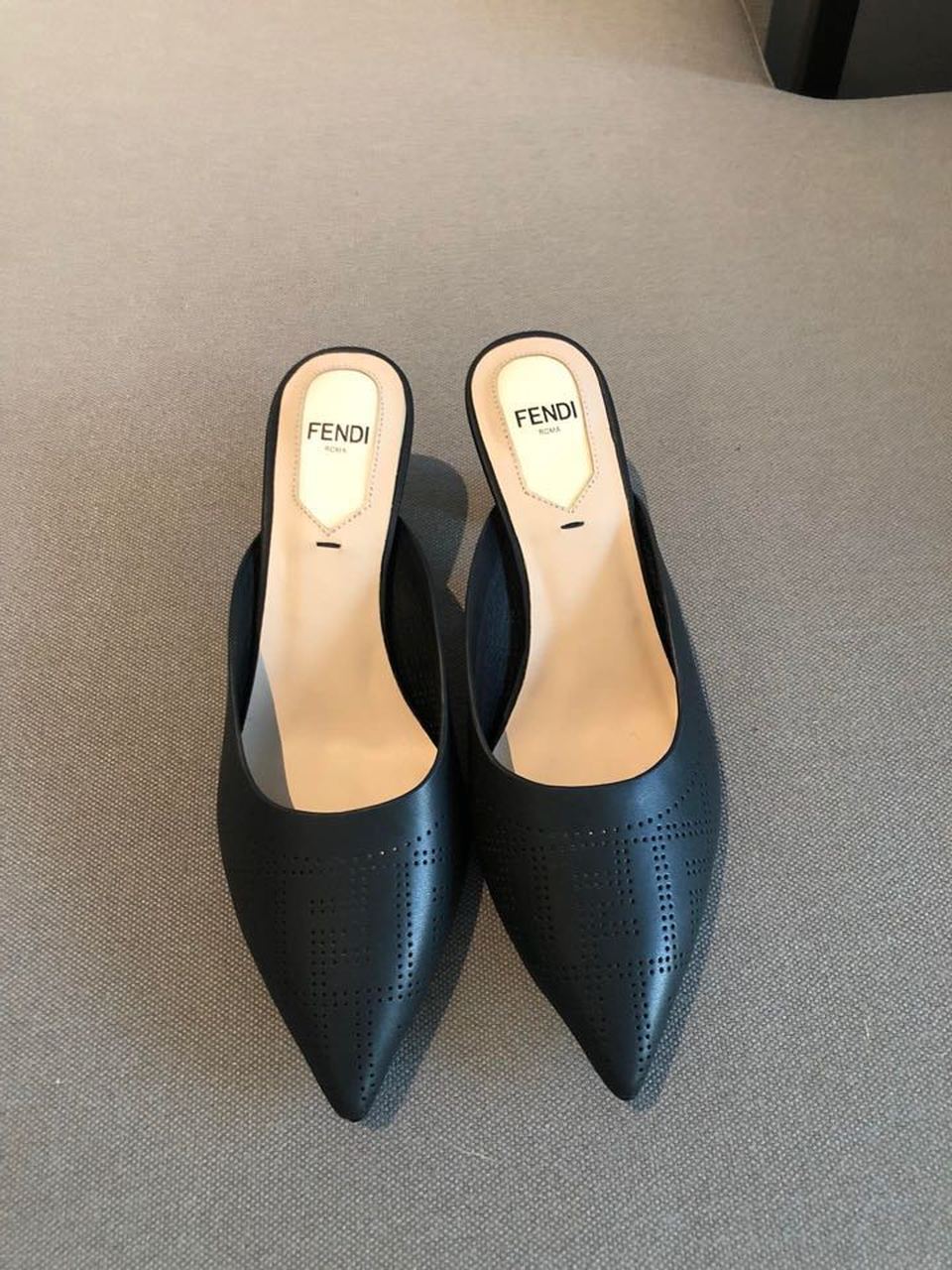 F**di Colibri Perforated FF Sabot Mules 55mm Spring/Summer 2020 Collection, Black