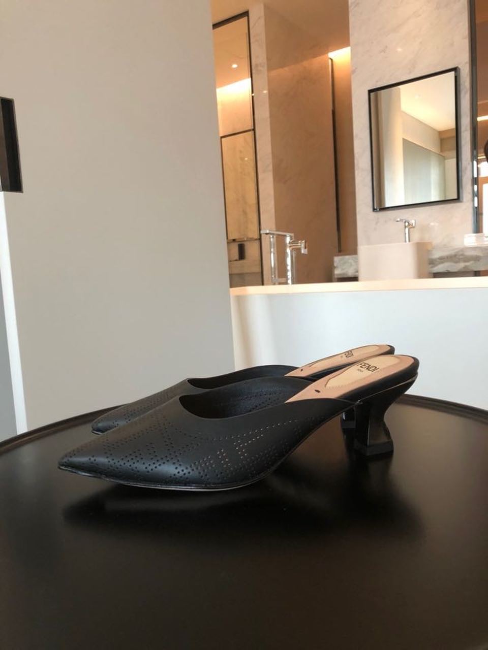 F**di Colibri Perforated FF Sabot Mules 55mm Spring/Summer 2020 Collection, Black