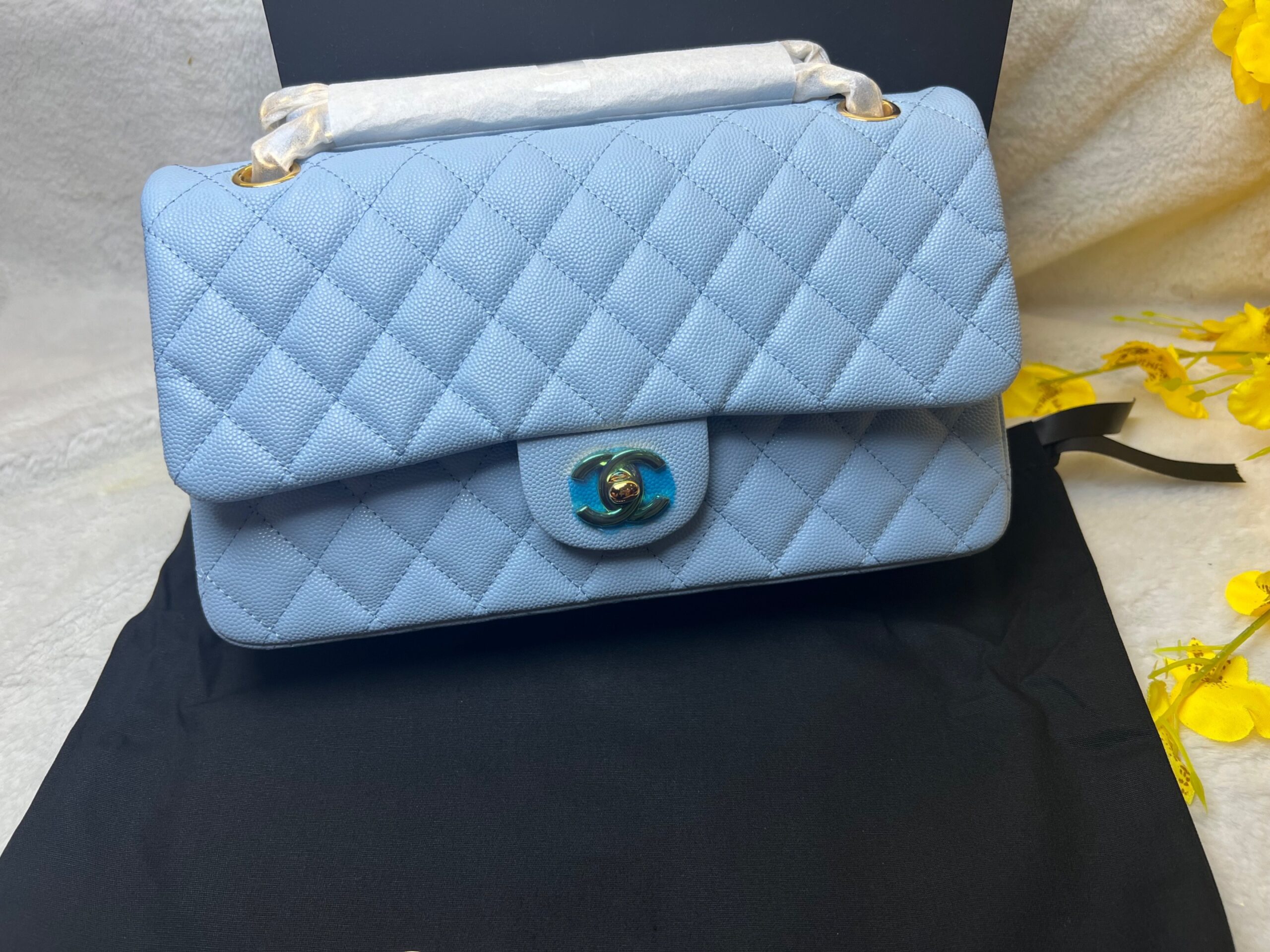 [True-to-ORIGINAL] Ch**el Classic Double Flap Bag Light Blue For Women 25cm/10in