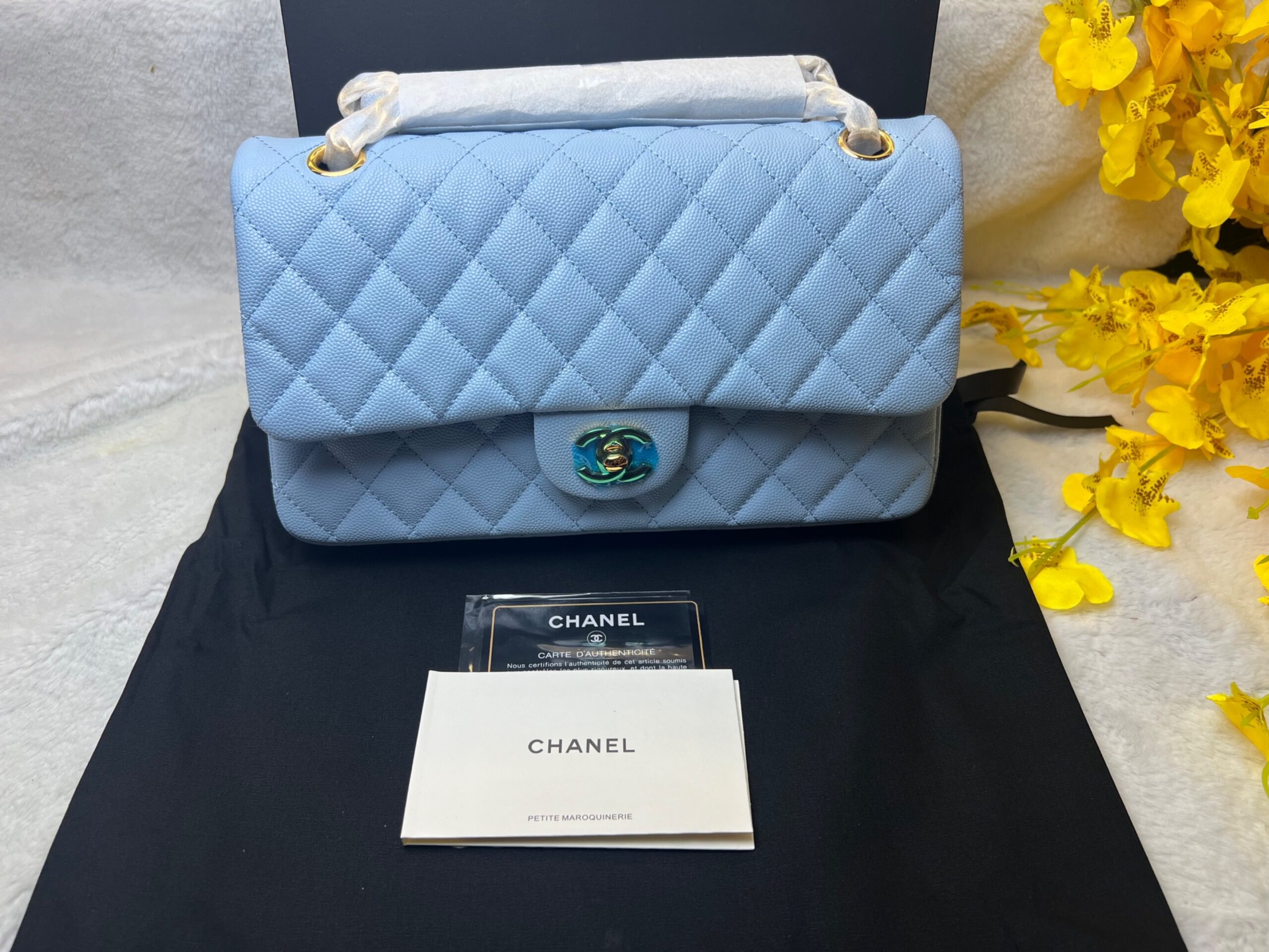 [True-to-ORIGINAL] Ch**el Classic Double Flap Bag Light Blue For Women 25cm/10in