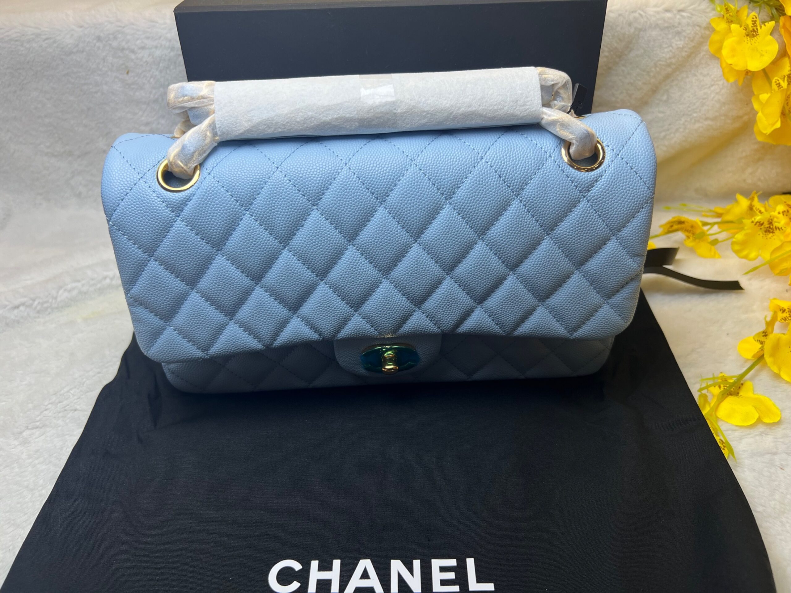 [True-to-ORIGINAL] Ch**el Classic Double Flap Bag Light Blue For Women 25cm/10in