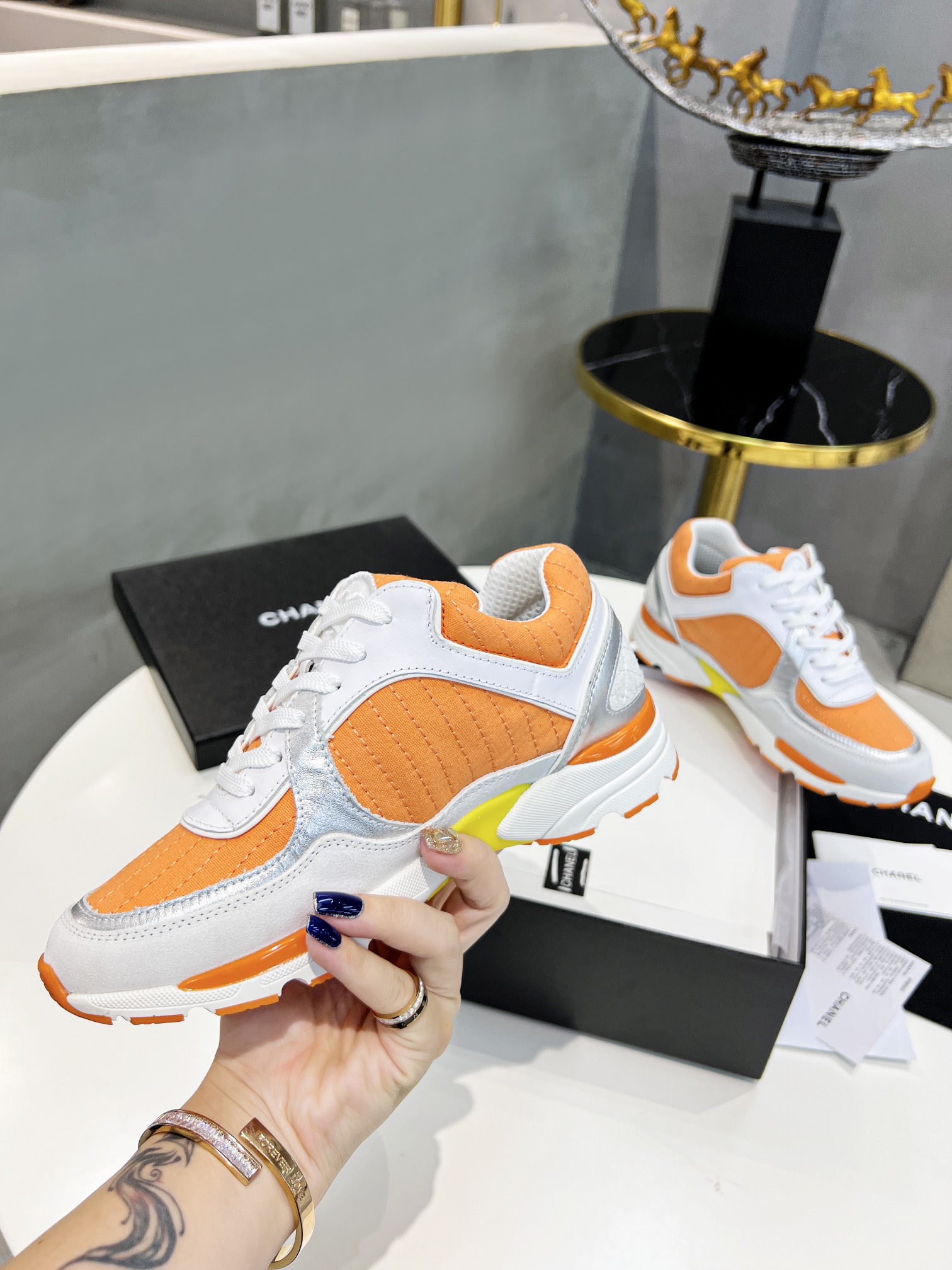 Ch**el Sneakers Orange For Women