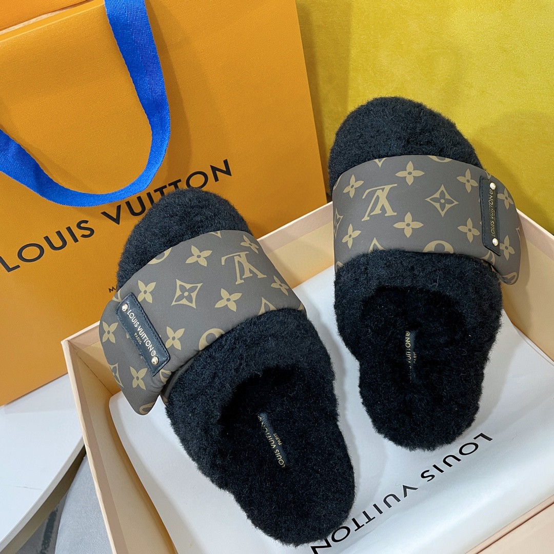 L0vis Vvtt0n Slipper Pillow Flat Comfort Mule Black For Women