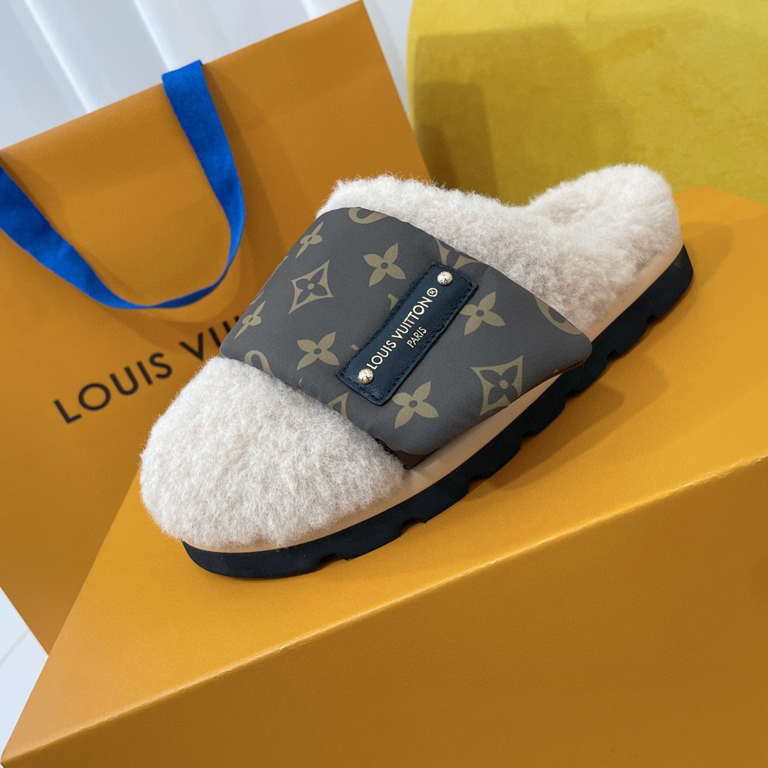 L0vis Vvtt0n Slipper Pillow Flat Comfort Mule Beige For Women