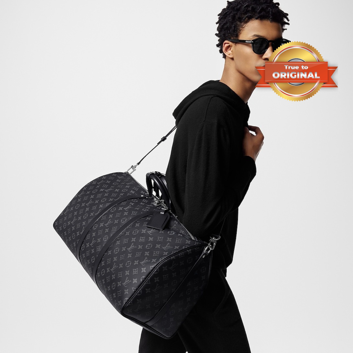 [True-to-ORIGINAL] L0vis Vvtt0n Keepall Bandoulière 55 Bag Monogram Eclipse Black 55cm/21.7in M40605