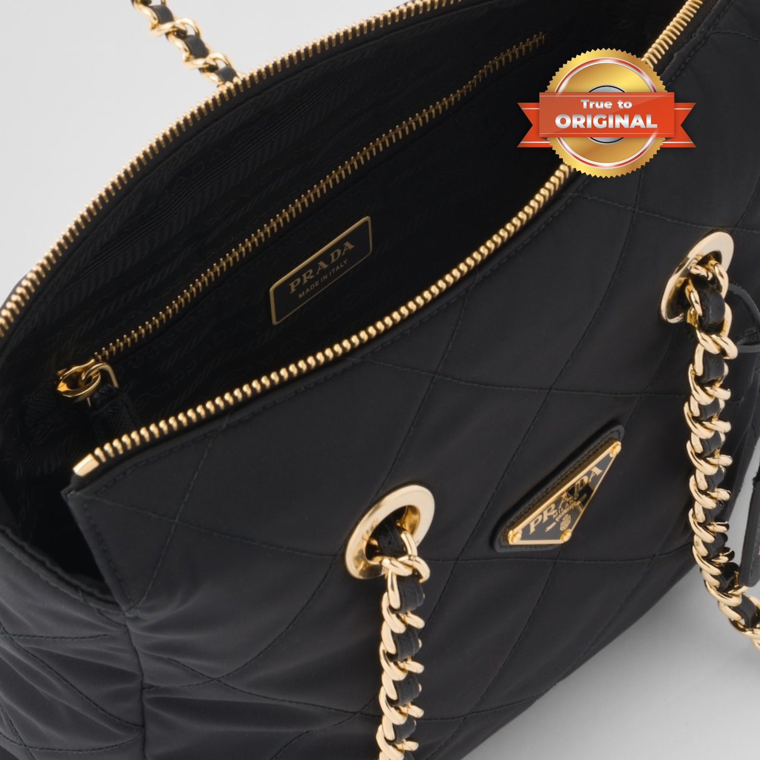 [True-to-ORIGINAL] Pra*a Re-Edition 1995 Chaîne Re-Nylon Tote Bag Black For Women 25cm/9.8in 1BG468_2AOS_F0002_V_COO