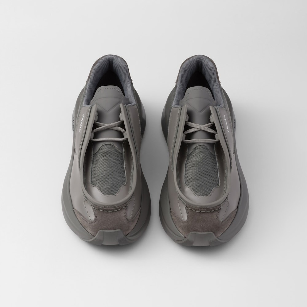 Pra*a Systeme Brushed Leather Sneakers With Bike Fabric And Suede Marble Gray For Men 2EG424_3C37_F0DWG