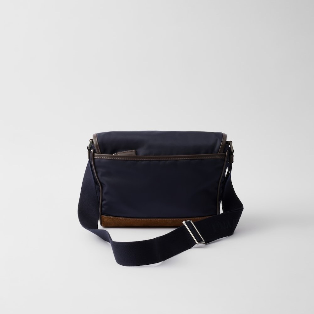 Pra*a Small Re-Nylon And Leather Shoulder Bag Blue For Men 8.9in/22.5cm 2VD066_384_F0C1B_V_OOF