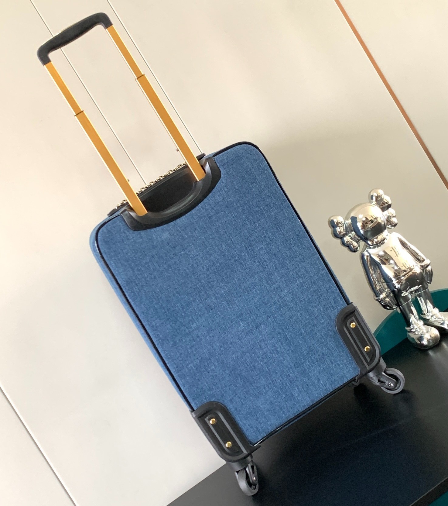 Ch**el Classic D1am0nd-Quilted Suitcase Blue 19.7in/50cm