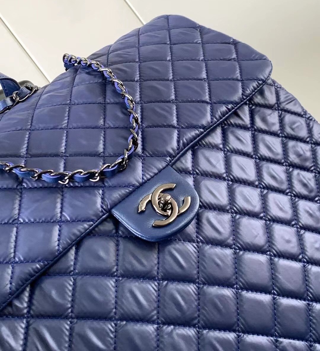 Ch**el Classic Quilted Suitcase Blue 17.7in/45cm