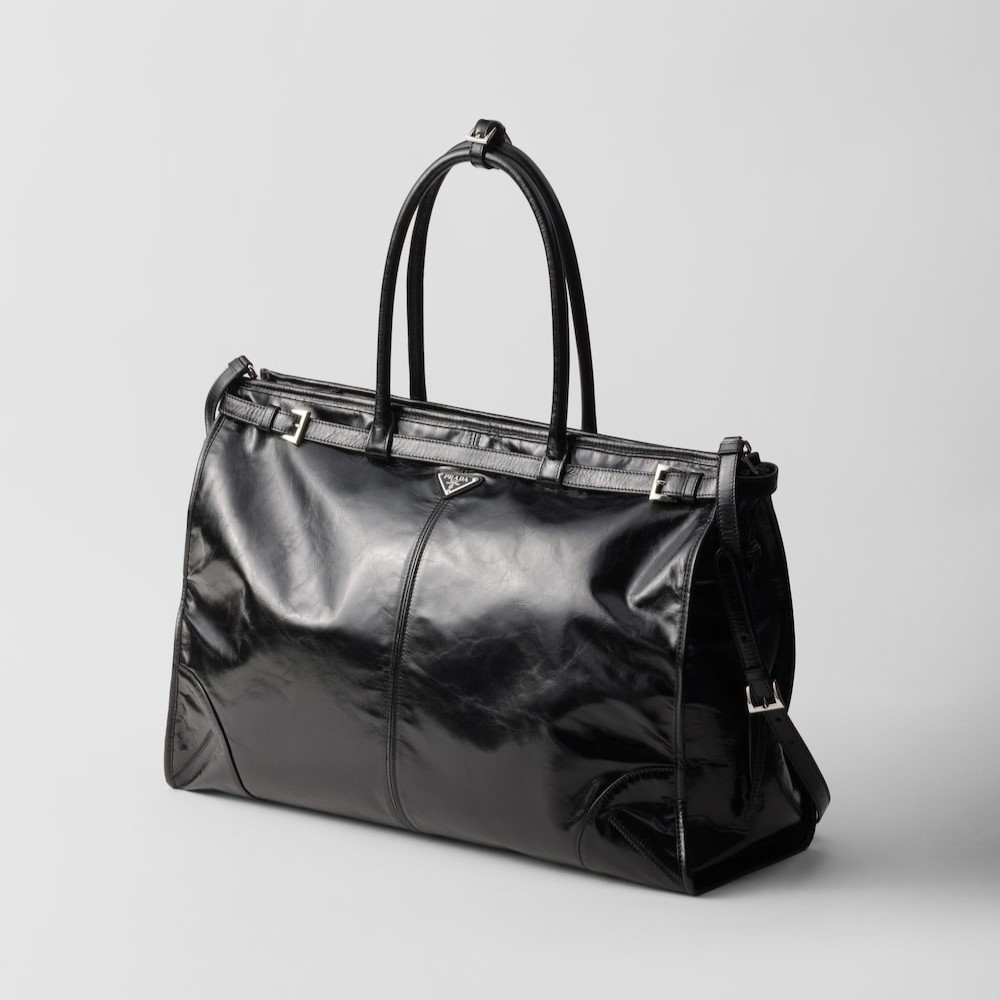 Pra*a Bonnie Leather Tote Bag Black For Men 19.7in/50cm 2VG128_2CYR_F0002_V_OOO