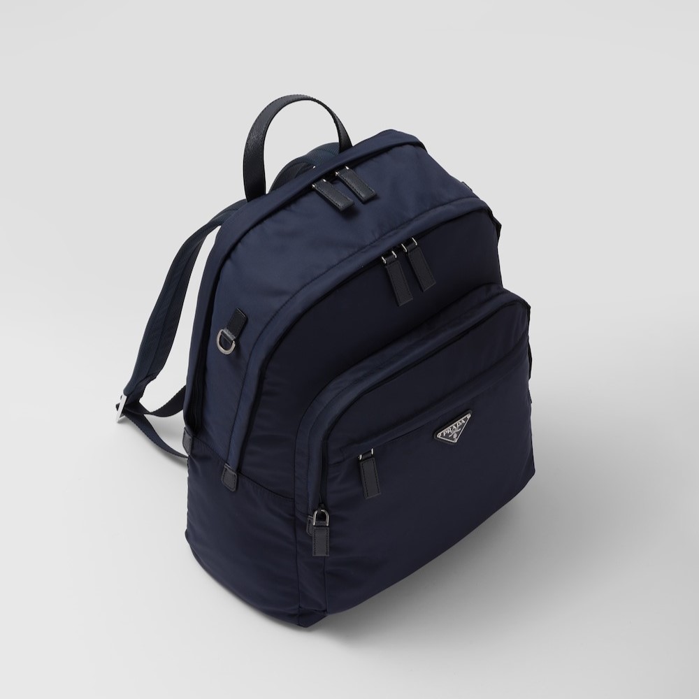 Pra*a Re-Nylon And Leather Backpack Navy For Men 12.2in/31cm 2VZ048_2DMG_F0008_V_OOO